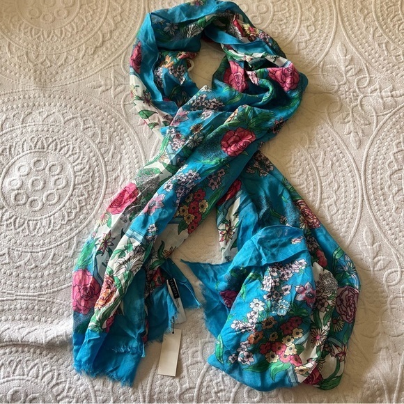 TALBOTS blue floral scarf NEW spring summer scarf oblong pastel‎ blue pink modal - Picture 1 of 7